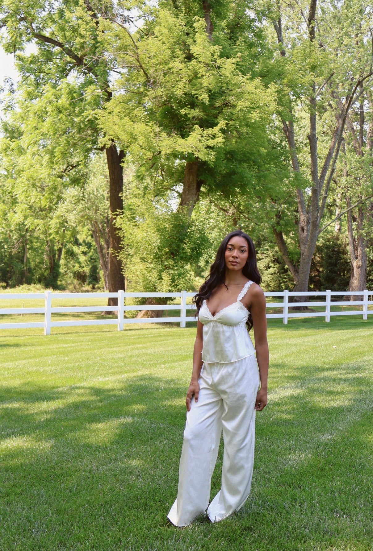 Estelle Silky Satin Set in Antique Ivory