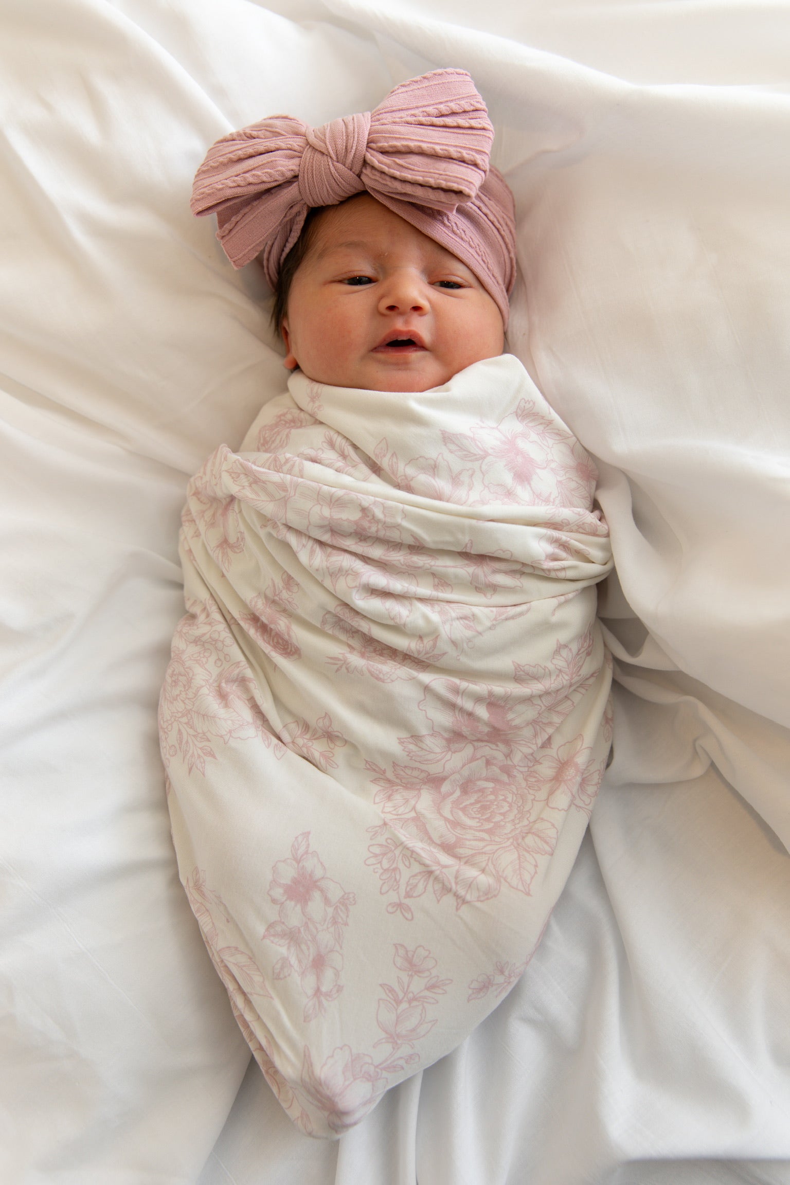 Bamboo Baby Swaddle Blanket &amp; Hat Set in Rose Toile