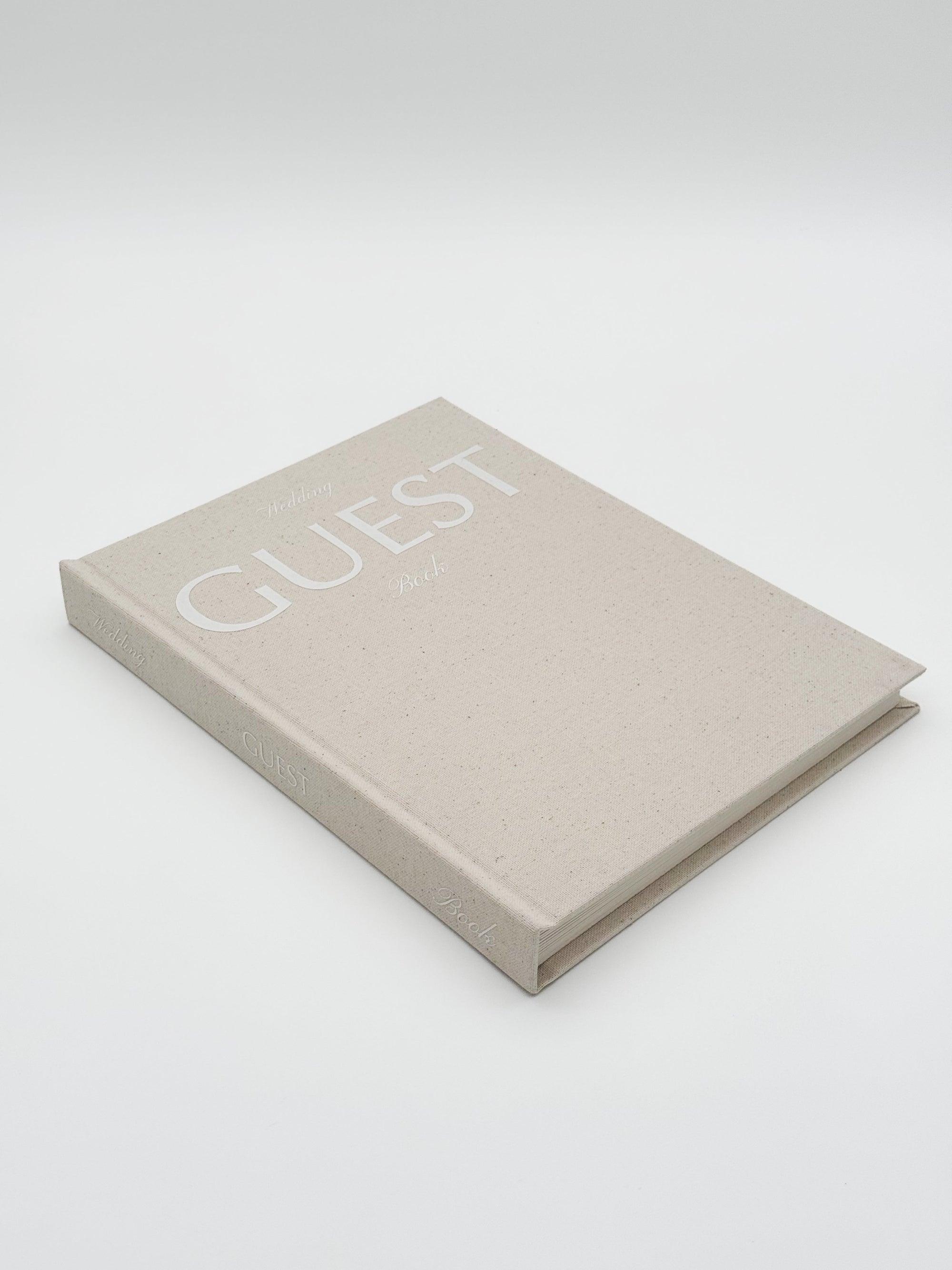 Linen Wedding Guest Book with white text
