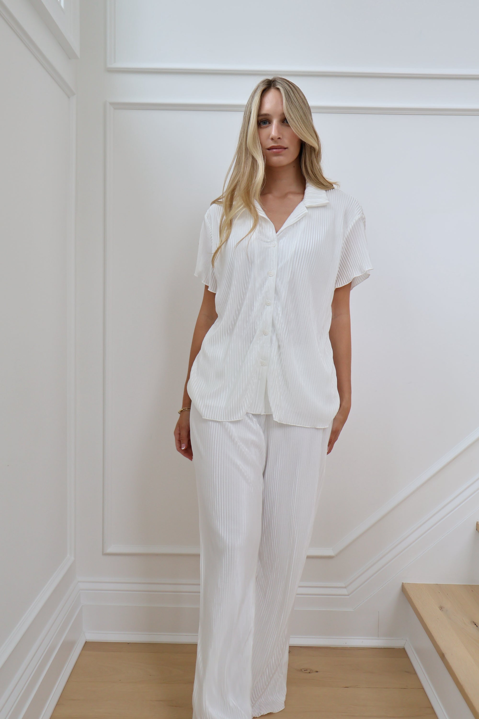 Pleats Please Short Sleeve Bridal Pant Set in Dove