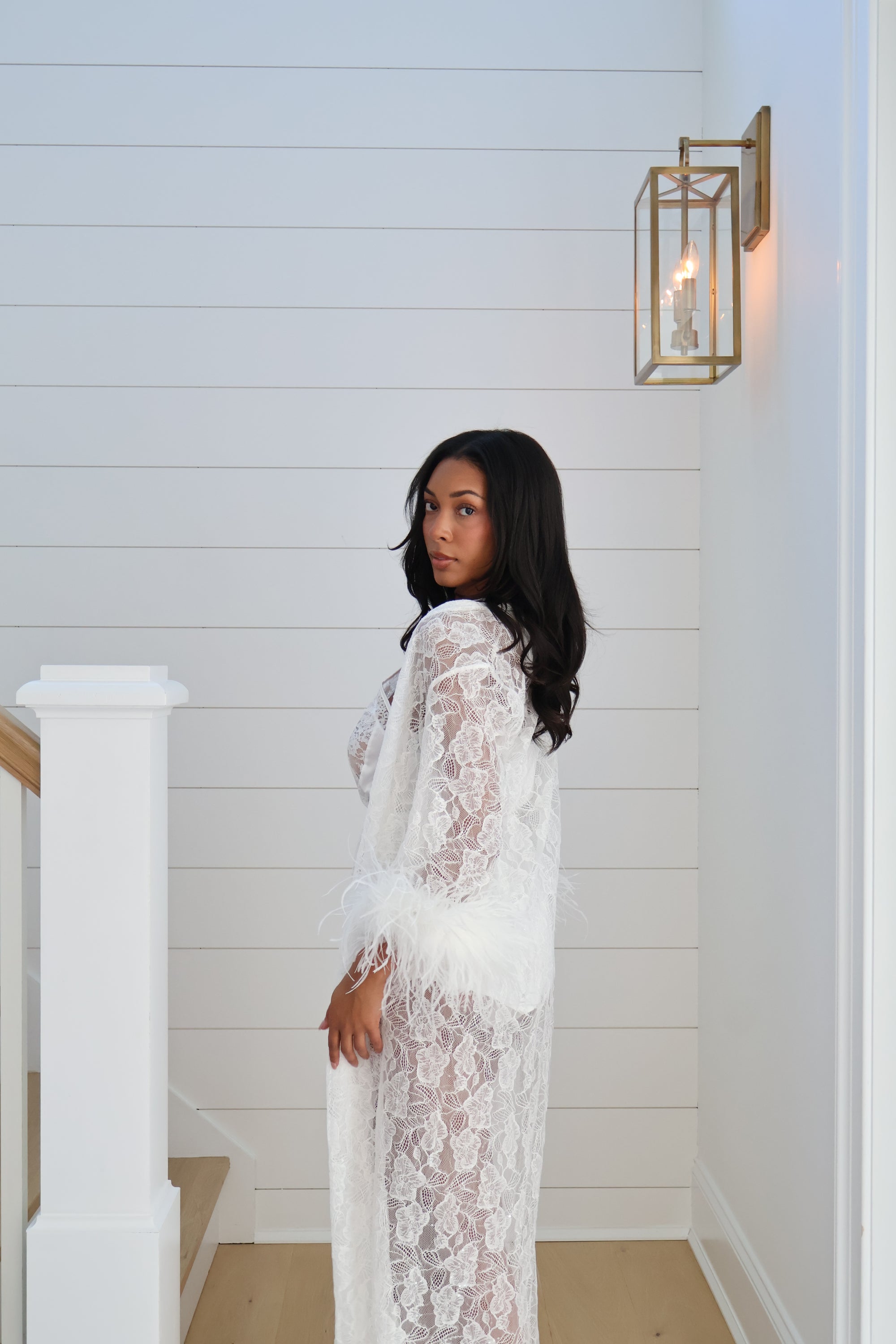 Fleur Feather Lace Robe M/L Fleur Feather Lace Robe M/L