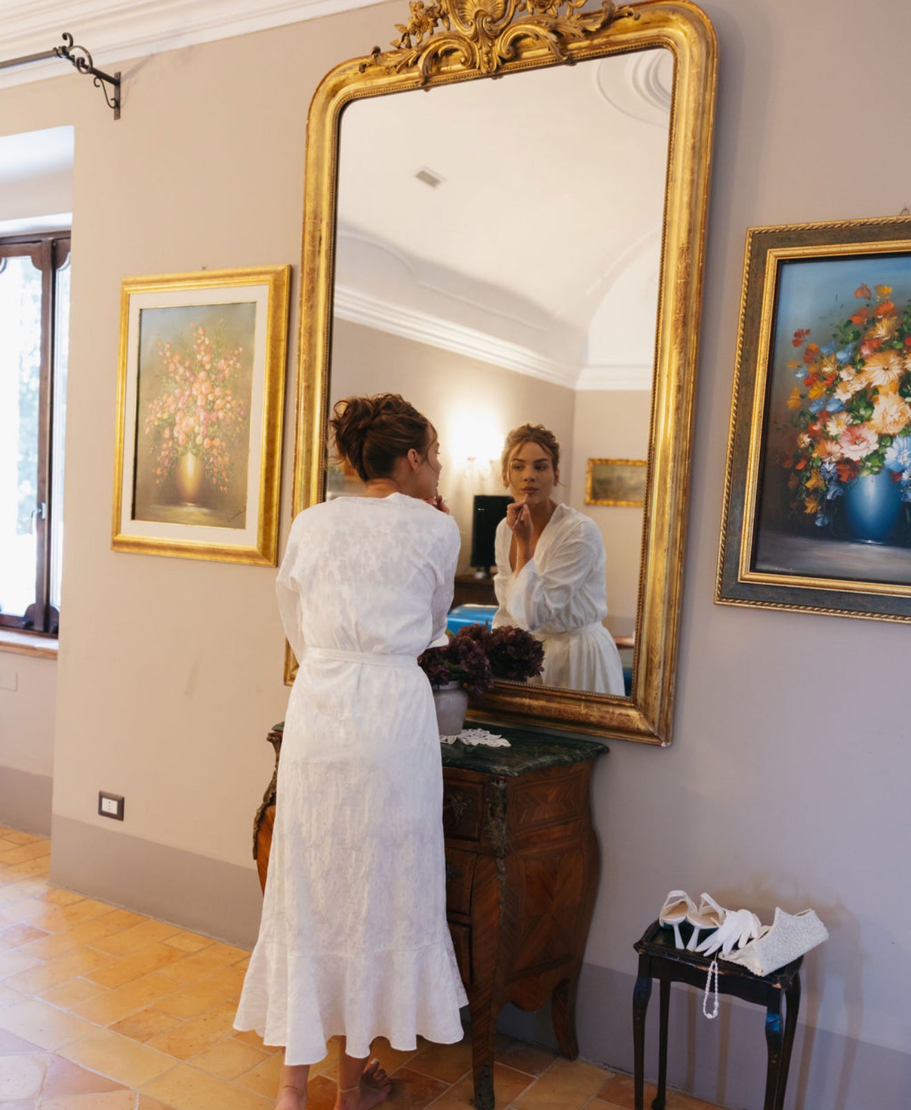 Faye Bridal Floral Jacquard Robe in Dove