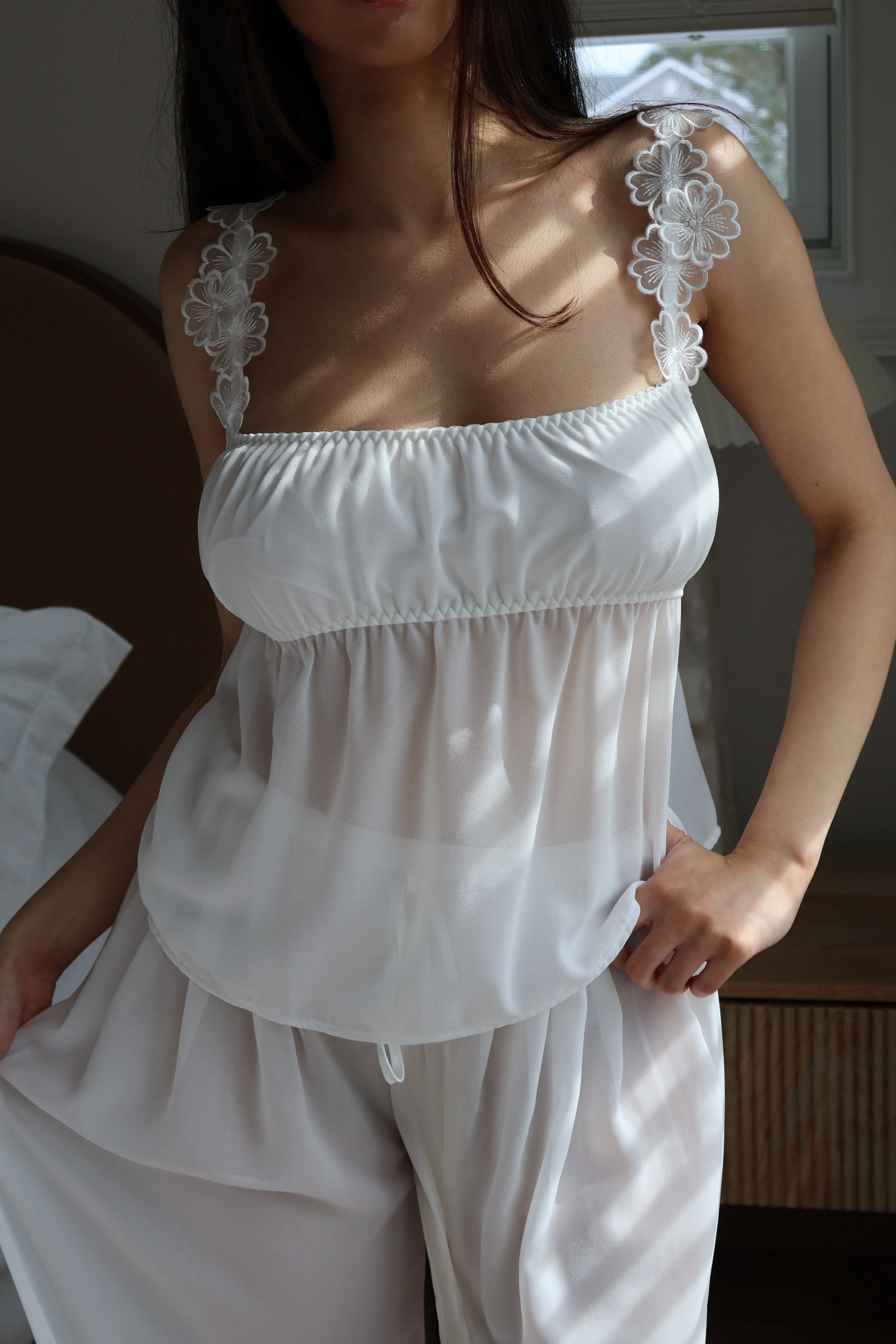 Chiffon Bloom Pant Set in Dove