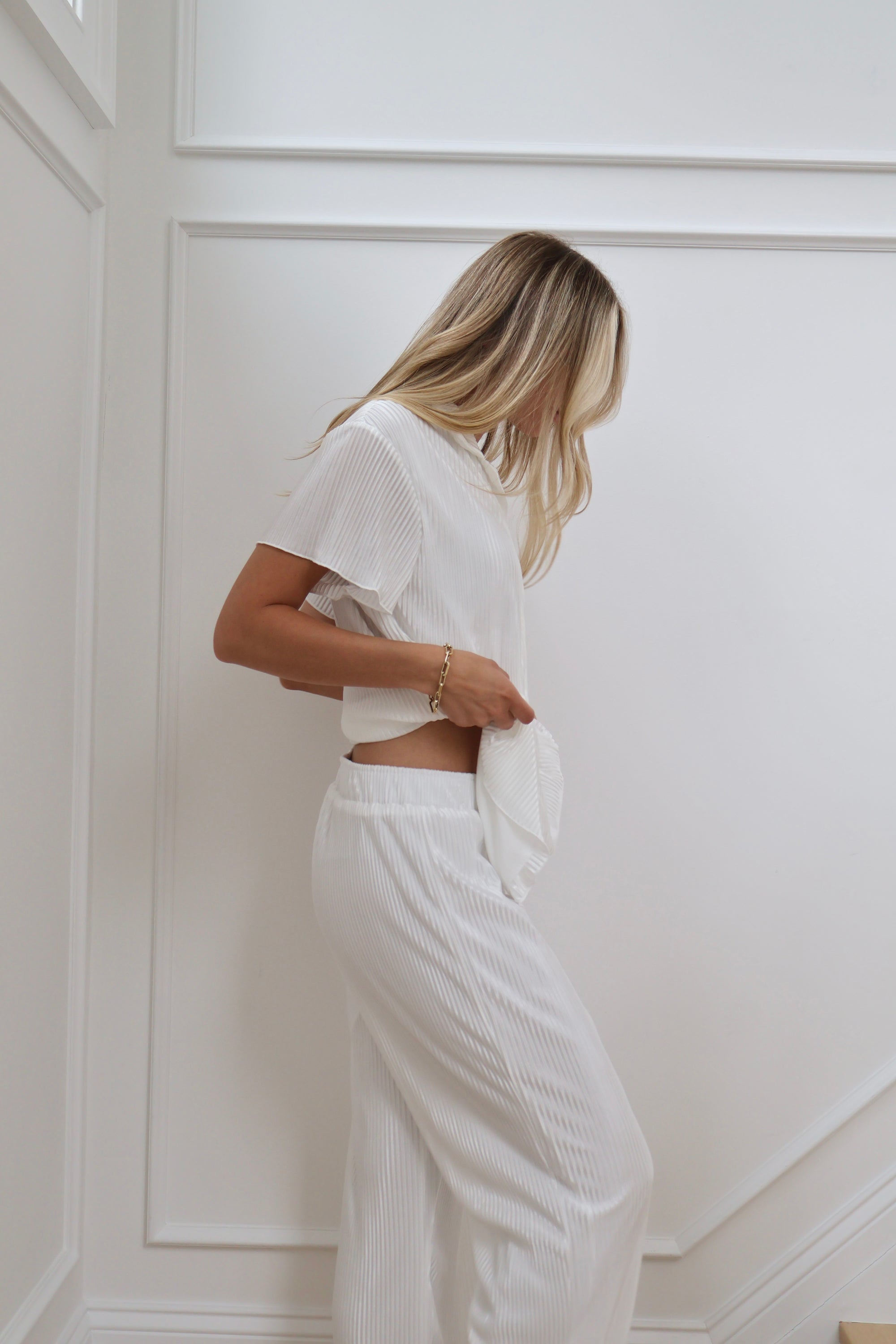 Pleats Please Short Sleeve Bridal Pant Set in Dove
