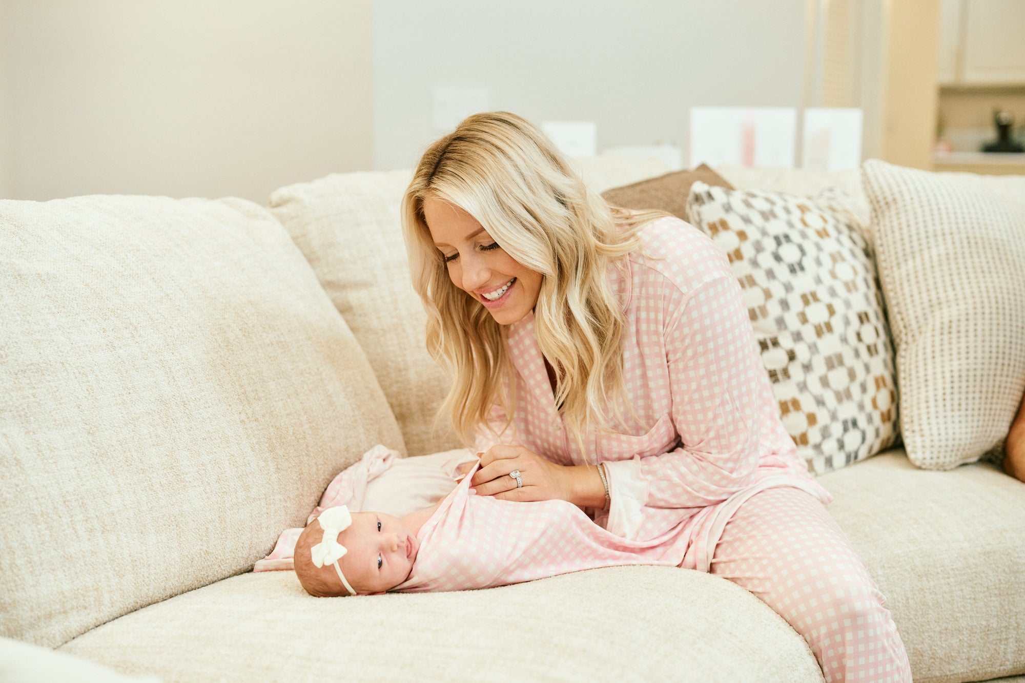 Ruffle Bamboo Pajama Set in Pink Gingham