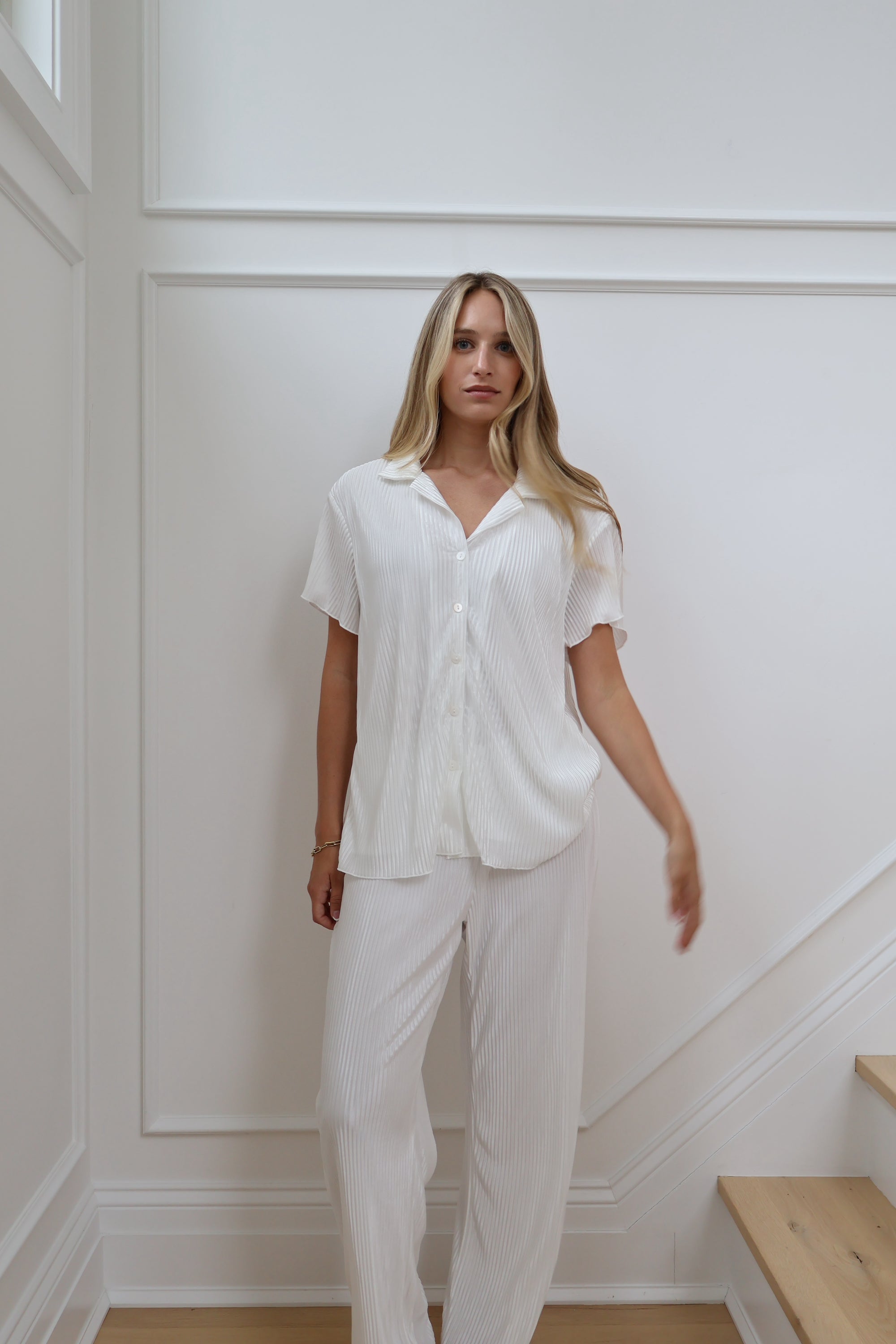 Pleats Please Short Sleeve Bridal Pant Set in Dove