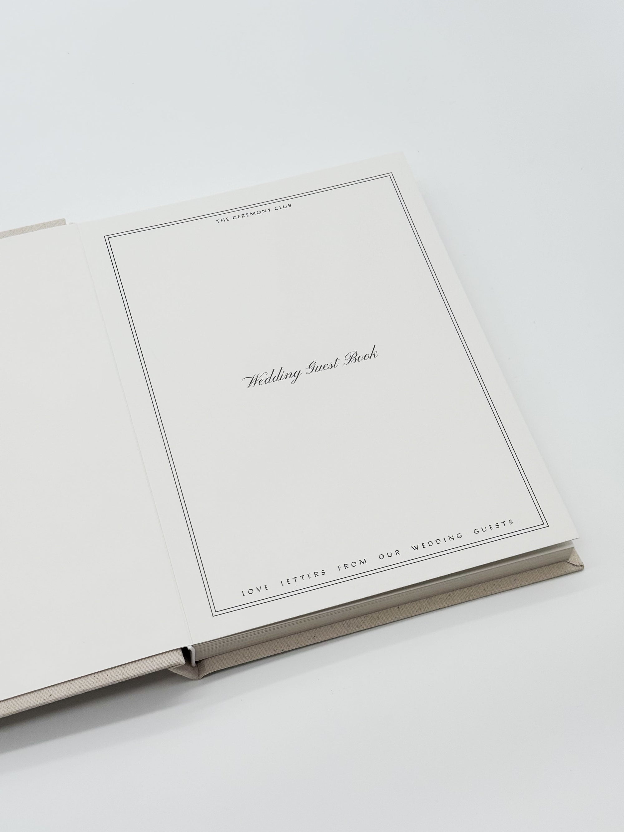 Linen Wedding Guest Book with white text