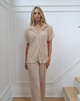 Pleated Short Sleeve Pant Bridal Set in Champagne