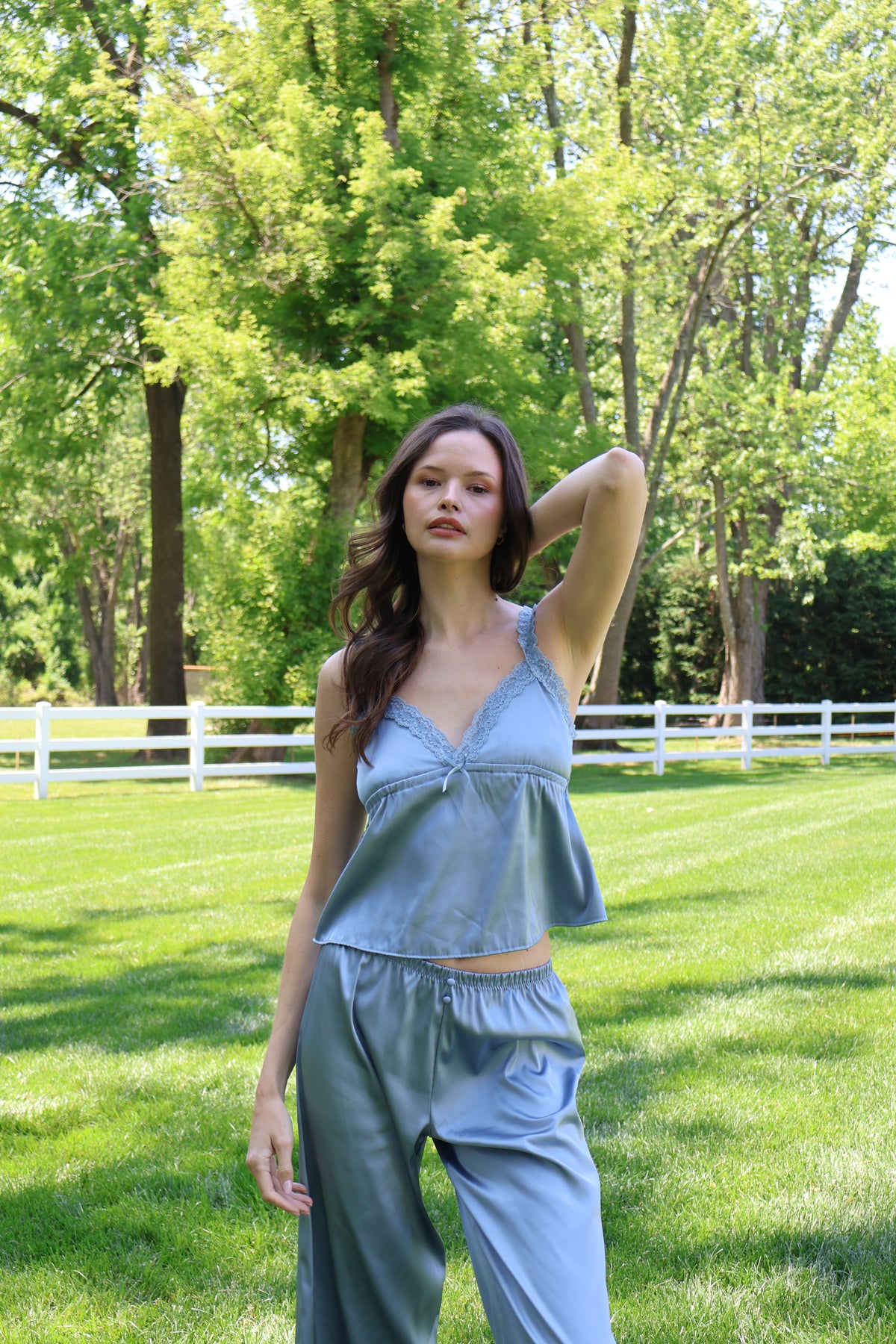 Estelle Silky Satin Set in Dusty Blue