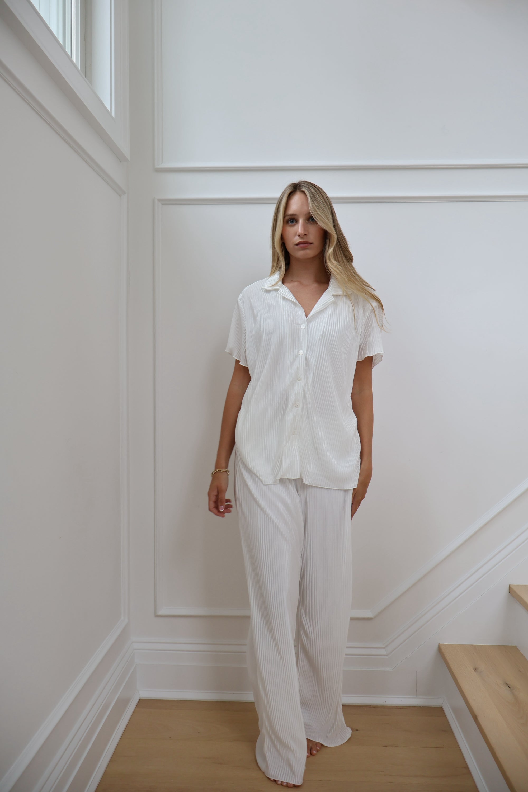 Pleats Please Short Sleeve Bridal Pant Set in Dove