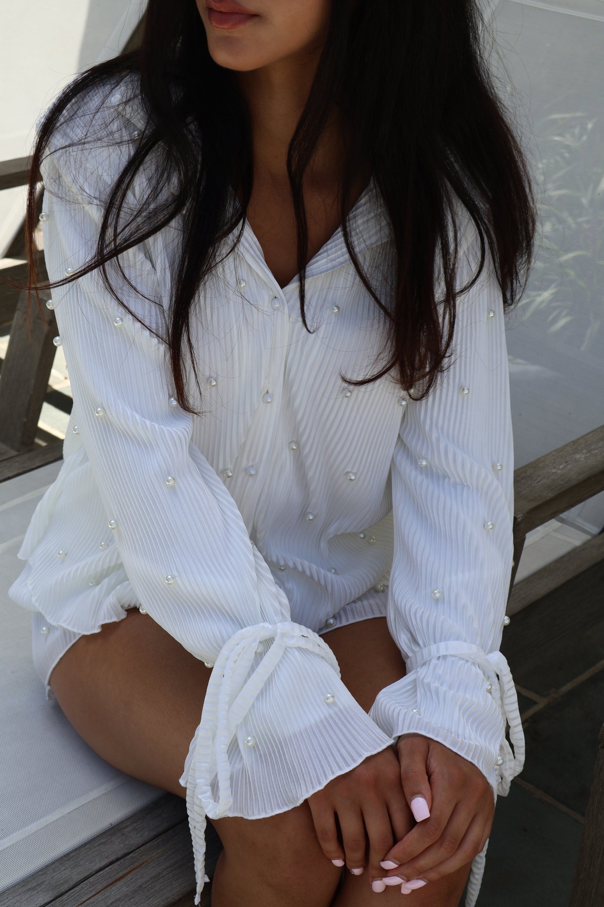 Jade Bridal Pearly Pleats Short Tie Set in Dove