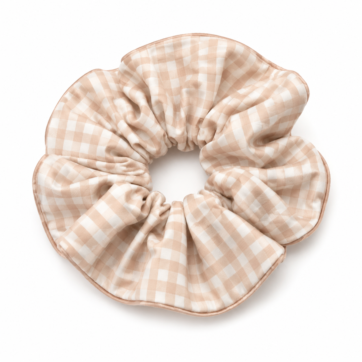 Bamboo Gingham Scrunchie in Tan