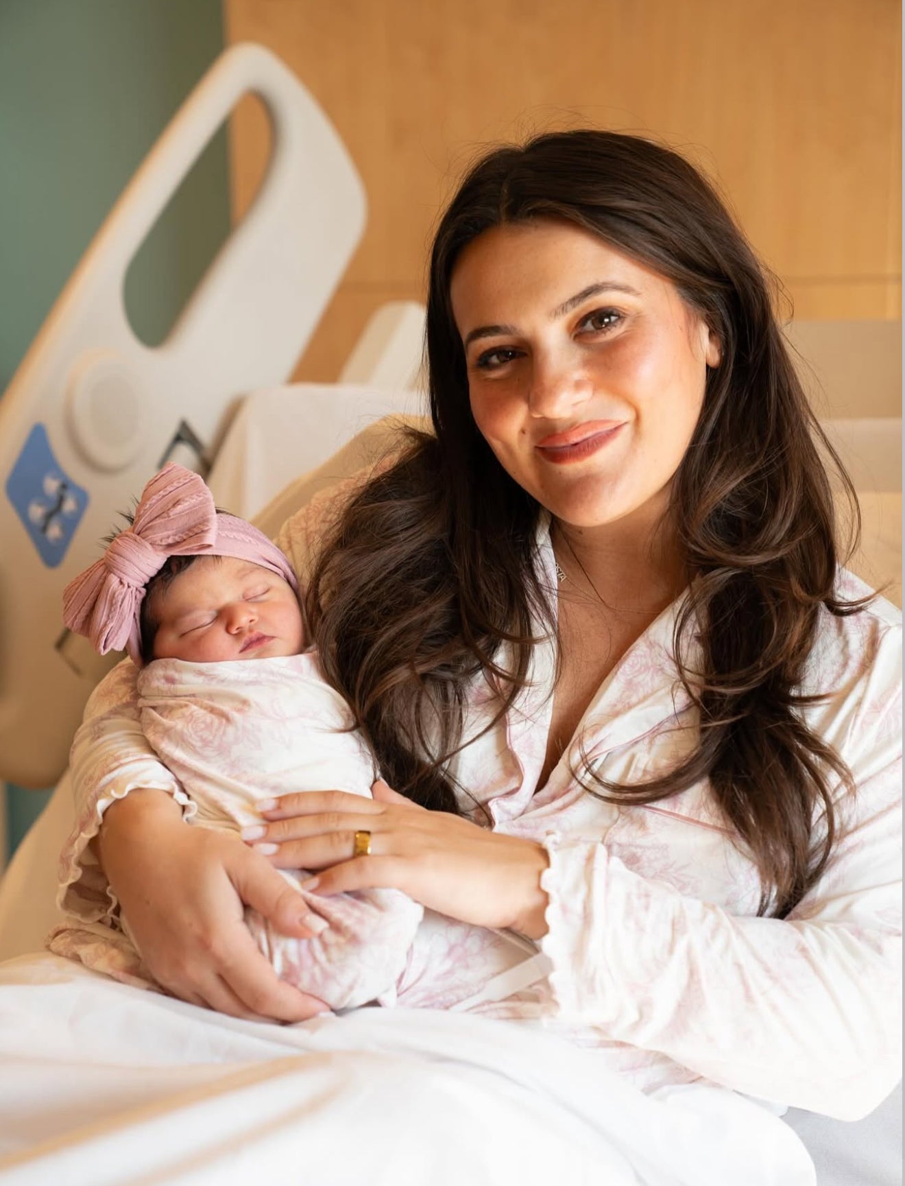 Bamboo Baby Swaddle Blanket &amp; Hat Set in Rose Toile