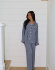 Ruffle Bamboo Pajama Set in Navy Gingham