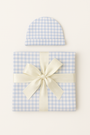 Bamboo Baby Swaddle Blanket & Hat in Blue Gingham