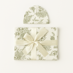 Bamboo Swaddle Blanket & Hat Set in Olive Toile