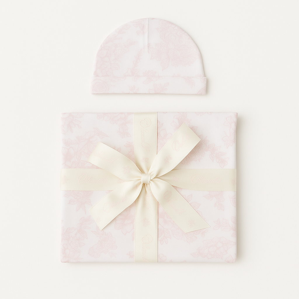 Bamboo Baby Swaddle Blanket &amp; Hat Set in Rose Toile