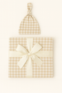 Bamboo Baby Swaddle Blanket & Hat Set in Tan Gingham