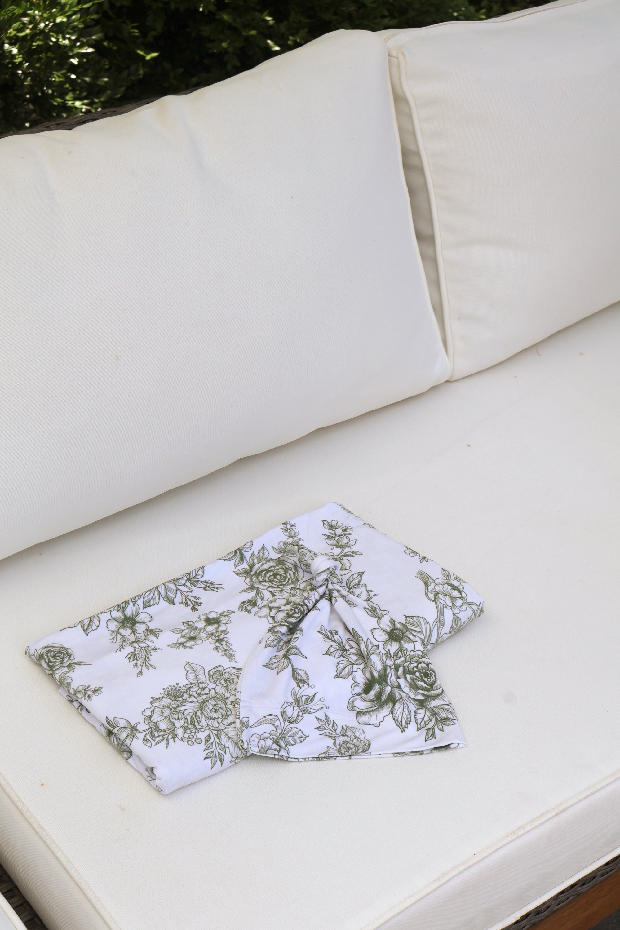 Bamboo Baby Swaddle Blanket &amp; Hat Set in Olive Toile