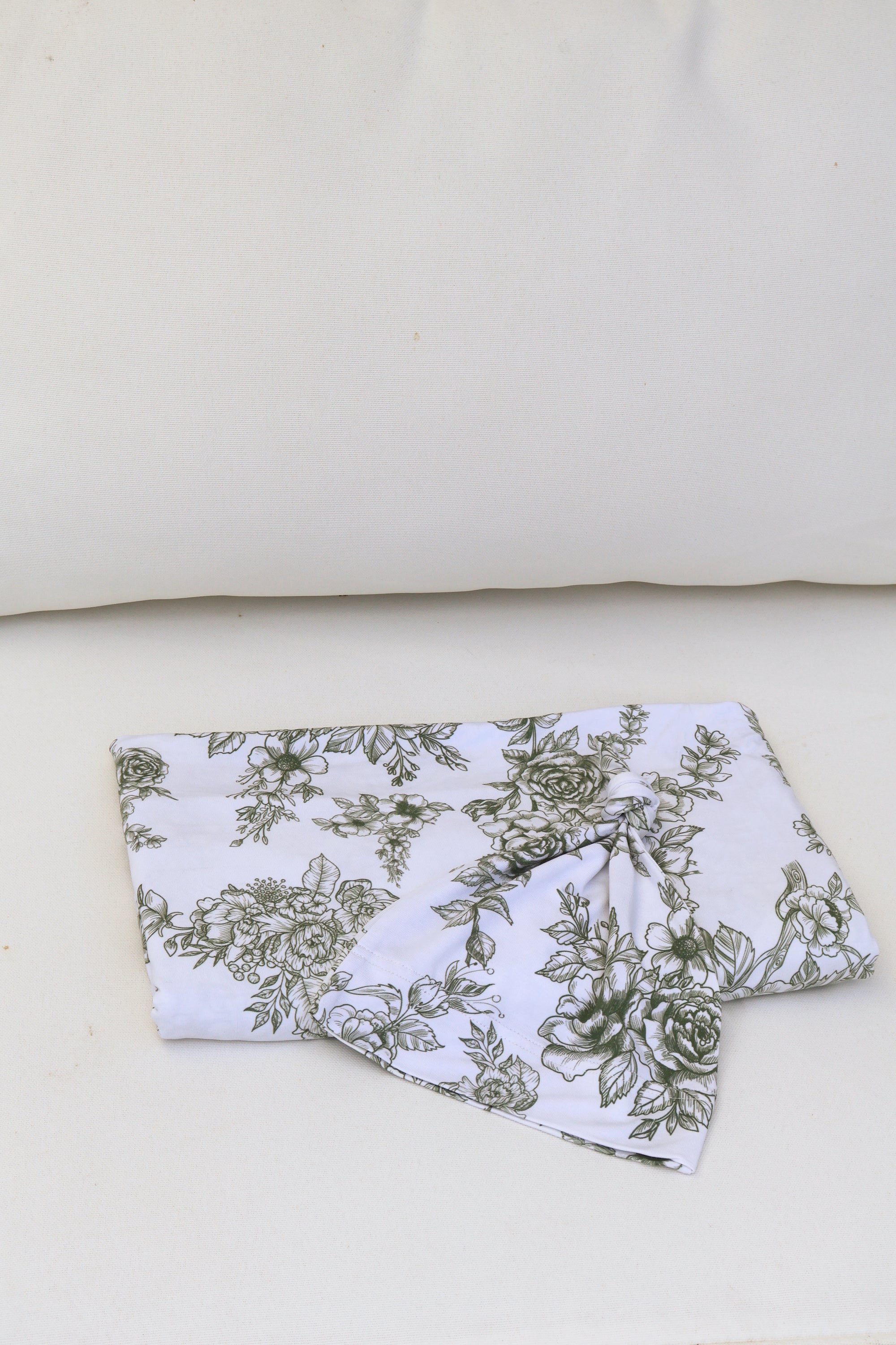 Bamboo Baby Swaddle Blanket &amp; Hat Set in Olive Toile