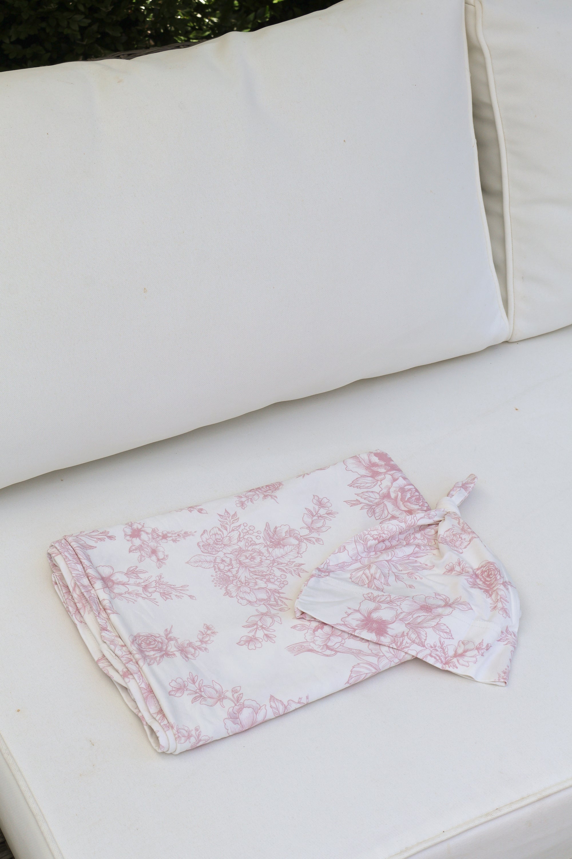 Bamboo Baby Swaddle Blanket &amp; Hat Set in Rose Toile