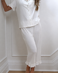Ruffle Bamboo Pajama Crop Bridal Set in Dove