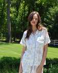 Ruffle Bamboo Pajama Short Set in Blue Toile