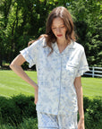 Ruffle Bamboo Pajama Short Set in Blue Toile