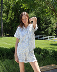 Ruffle Bamboo Pajama Short Set in Blue Toile