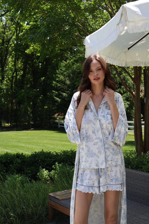 Blue Toile Bamboo Long Robe