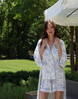 Blue Toile Bamboo Long Robe
