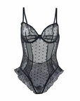 Mesh Hearts Bodysuit in Noir