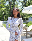 Close-up of floral lace detailing on the Lace Maxi bridal dress