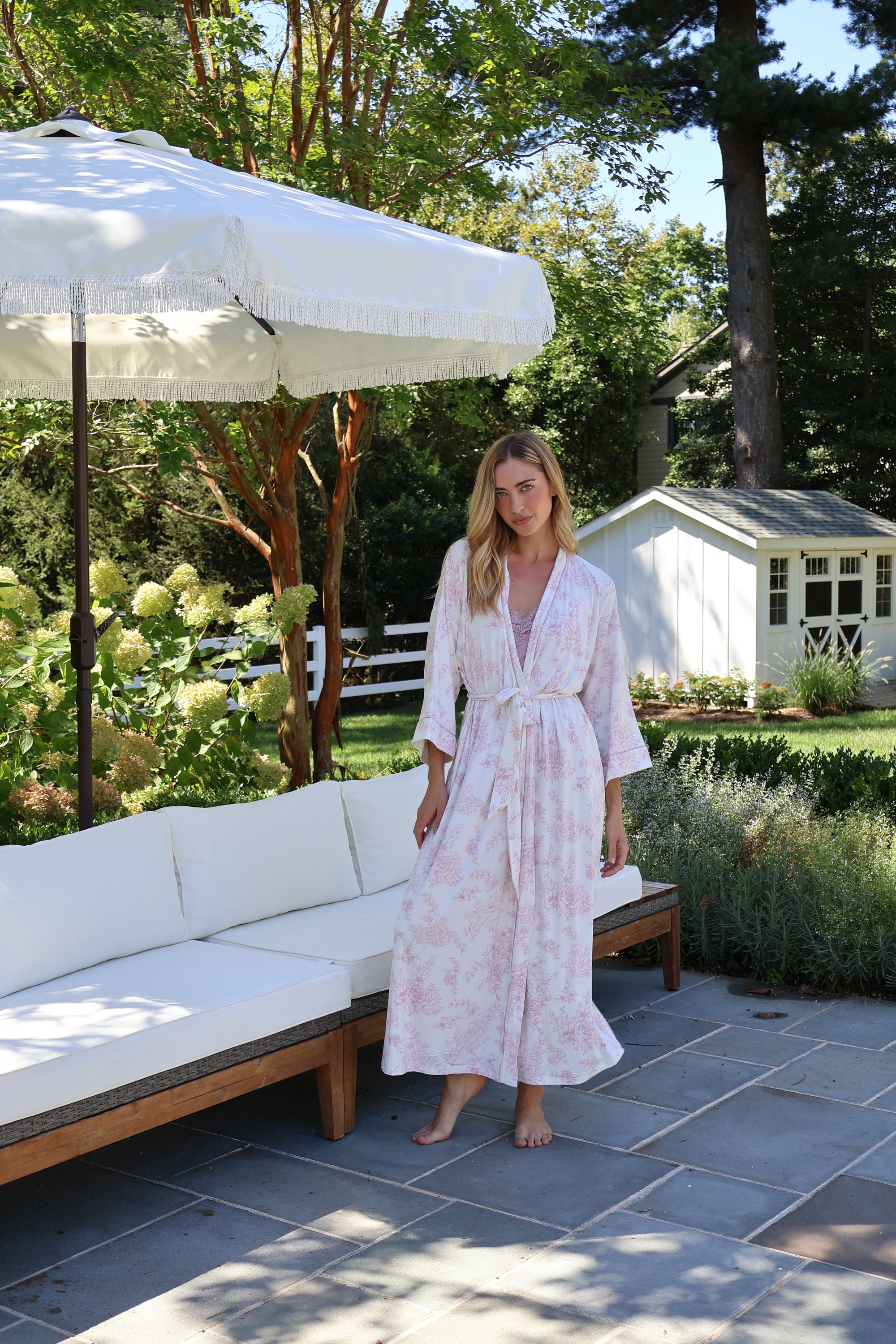 Rose Toile Bamboo Long Robe