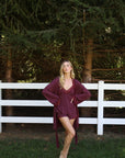 Bamboo Lace Trim Short Robe in Merlot