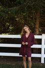 Bamboo Lace Trim Short Robe in Merlot