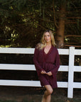 Bamboo Lace Trim Short Robe in Merlot