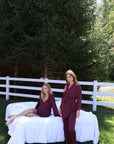 Bamboo Lace Trim Short Robe in Merlot