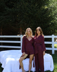 Bamboo Lace Trim Short Robe in Merlot