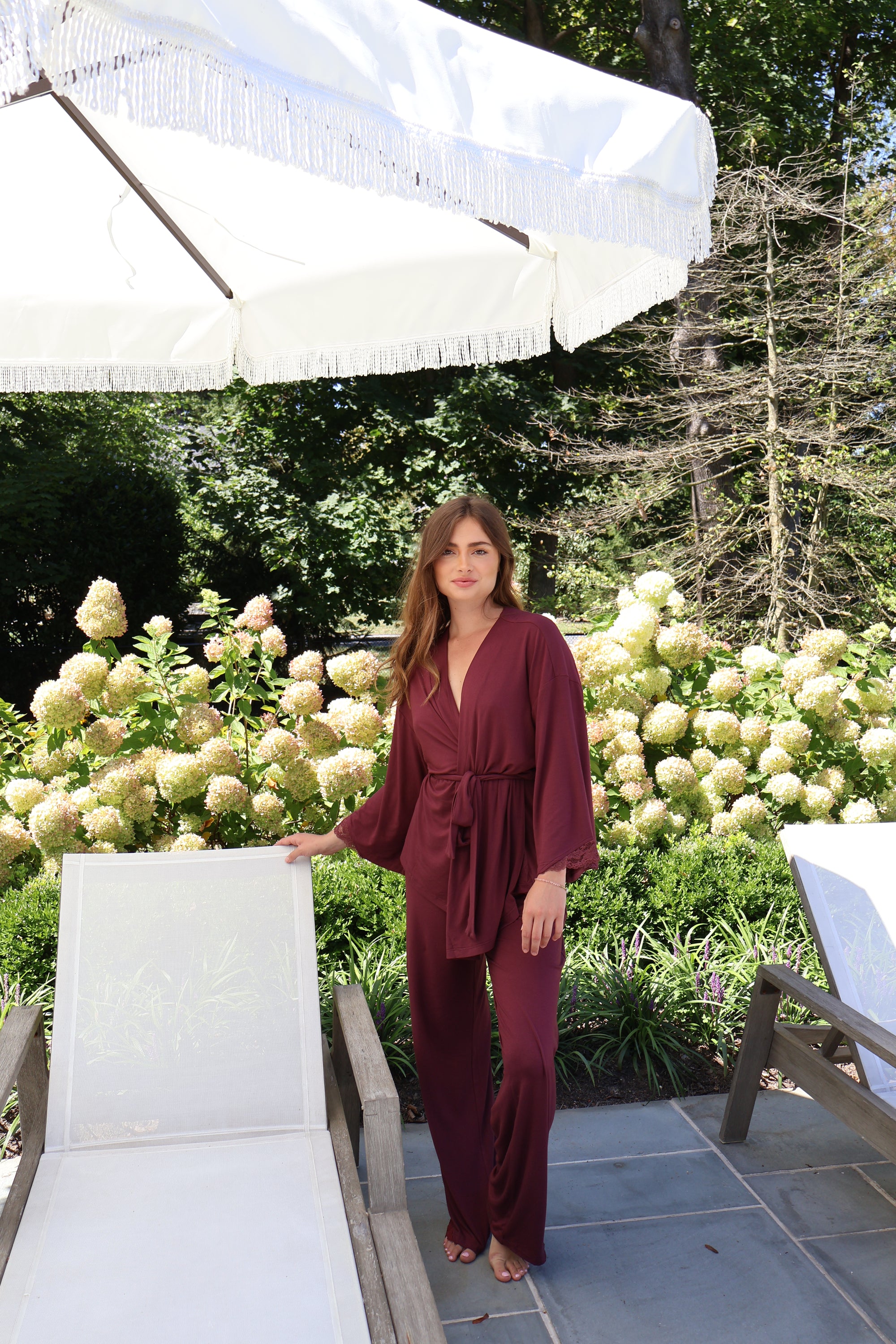Riley Kimono Bamboo Pajama Set in Merlot