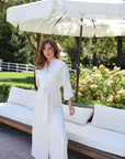 Bamboo Lace Trim Long Robe in Dove