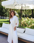 Bamboo Lace Trim Long Robe in Dove