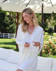 Bamboo Lace Trim Short Robe in Dove