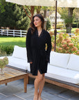 Bamboo Lace Trim Short Robe in Noir