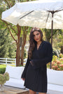 Bamboo Lace Trim Short Robe in Noir