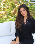 Bamboo Lace Trim Short Robe in Noir