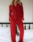 Shimmer Flounce Pant Set in Cherry