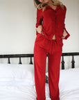 Shimmer Flounce Pant Set in Cherry