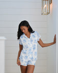 Pleated Short Set in Blue Floral