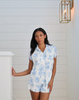 Pleated Short Set in Blue Floral